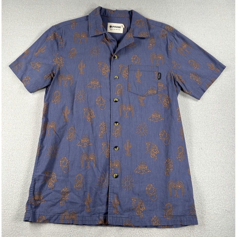 Pyknic Men's Adios Burritos Button Up Short Sleeve Shirt Sz M Cotton Blend EUC